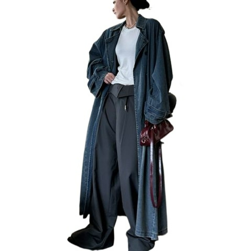 Vintage Trench Coat - Jas Trench Denim Retro Prancis untuk