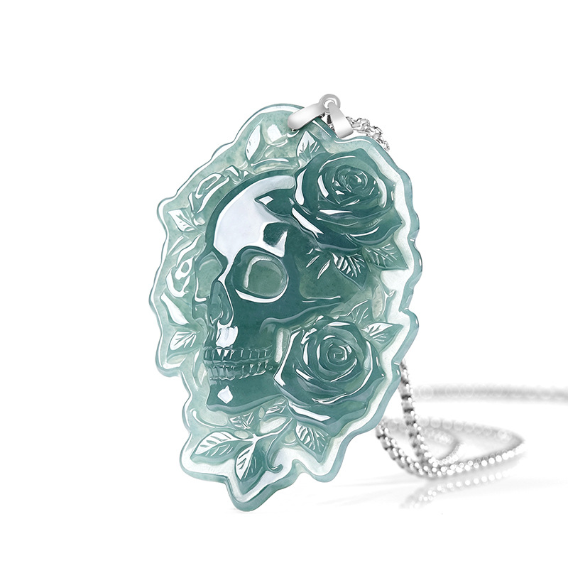Vintage Fashion And Design - Kalung Liontin Tengkorak Giok Burma Alami,