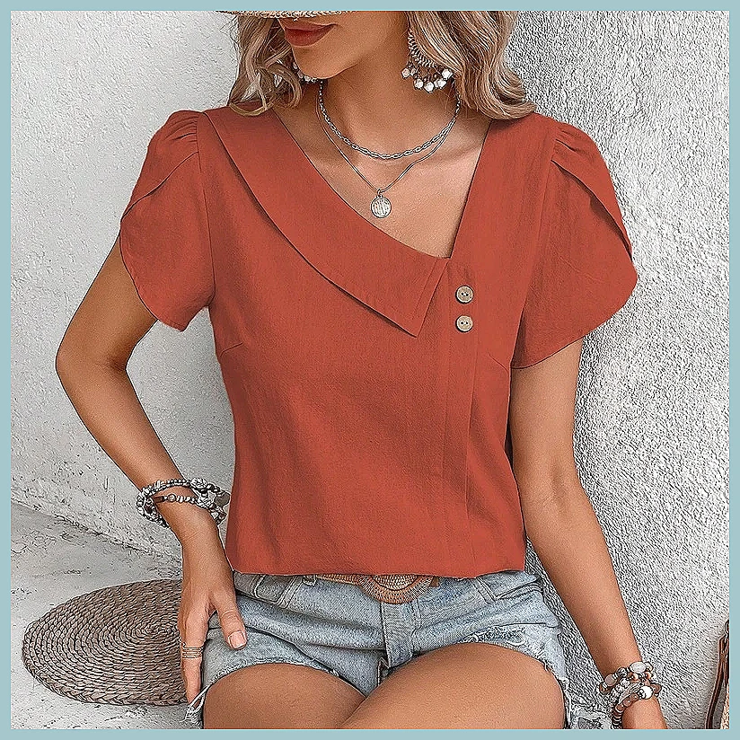 Vintage Fashion - Blus Warna Solid Vintage Musim Panas