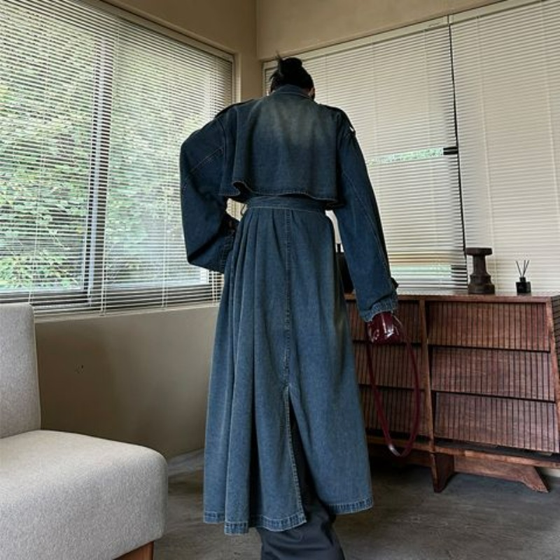 Jas Trench Denim Retro Prancis - Vintage Trench Coat ulasan dan harga