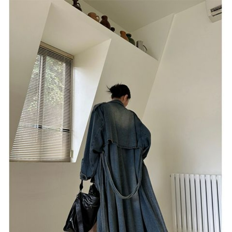 Jas Trench Denim Retro Prancis - Vintage Trench Coat ulasan dan harga