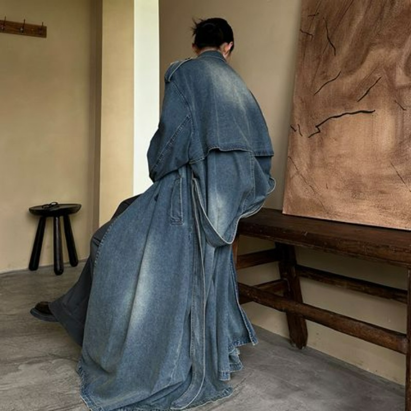 Jas Trench Denim Retro Prancis - Vintage Trench Coat ulasan dan harga