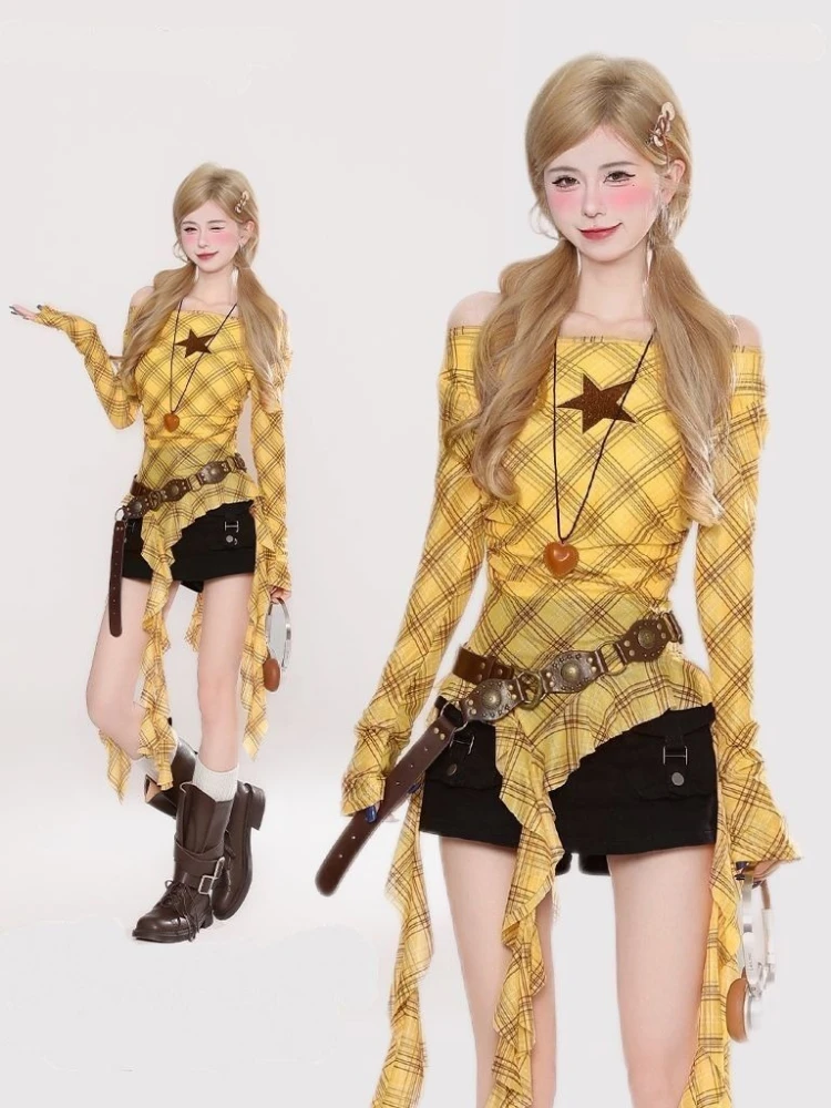 Kaos Vintage Y2K Plaid Slash N - Vintage Fashion ulasan dan harga