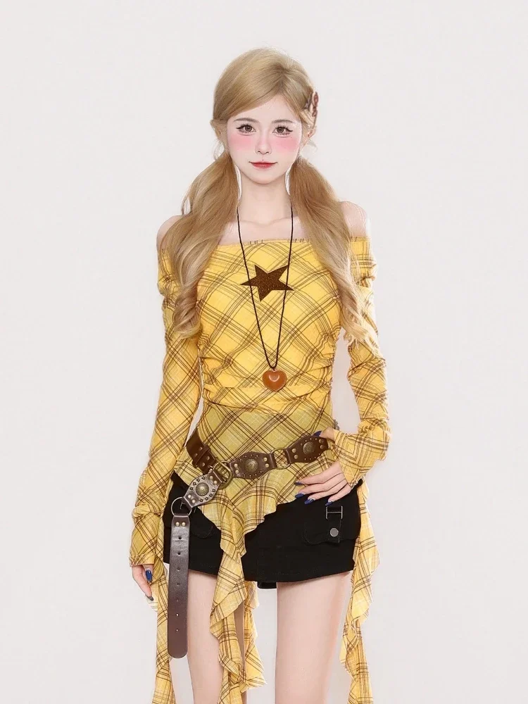 Kaos Vintage Y2K Plaid Slash N - Vintage Fashion ulasan dan harga