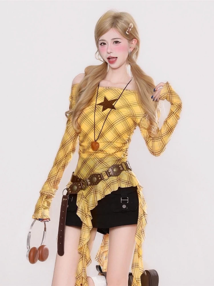 Kaos Vintage Y2K Plaid Slash N - Vintage Fashion ulasan dan harga