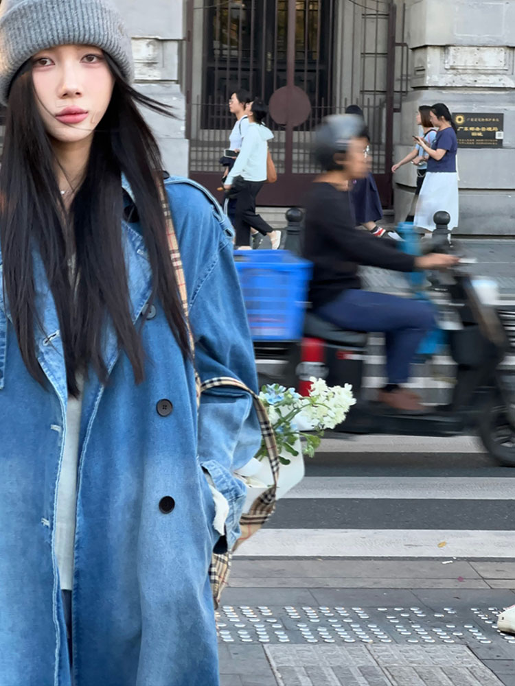 Mantel parit denim double brea - Vintage Trench Coat ulasan dan harga